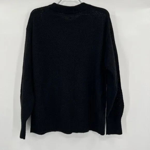 Quince Women's Black Baby Alpaca-Merino Wool Diamond Stitch Crew Neck Sweater S - Picture 4 of 5